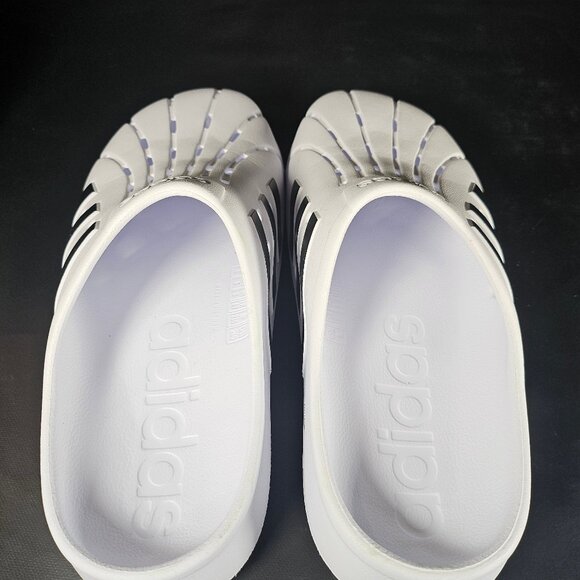 Unisex Adult Adidas Adilette Clogs in Cloud White With Core Black Stripes - Picture 9 of 10